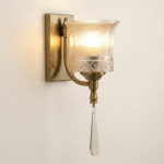 Proudome Decorative Glass Wall Light – Vintage Brass Wall Sconce with Crystal Accent (Bulb Not Included)