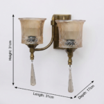 Proudome Double Glass Wall Light – Vintage Style Brass Finish Decorative Wall Sconce with Crystal Accent(Bulb Not Included) - Image 6