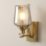 Proudome Smokey Glass Wall Light – Modern Brass Finish Decorative Wall Sconce (Bulb Not Included)
