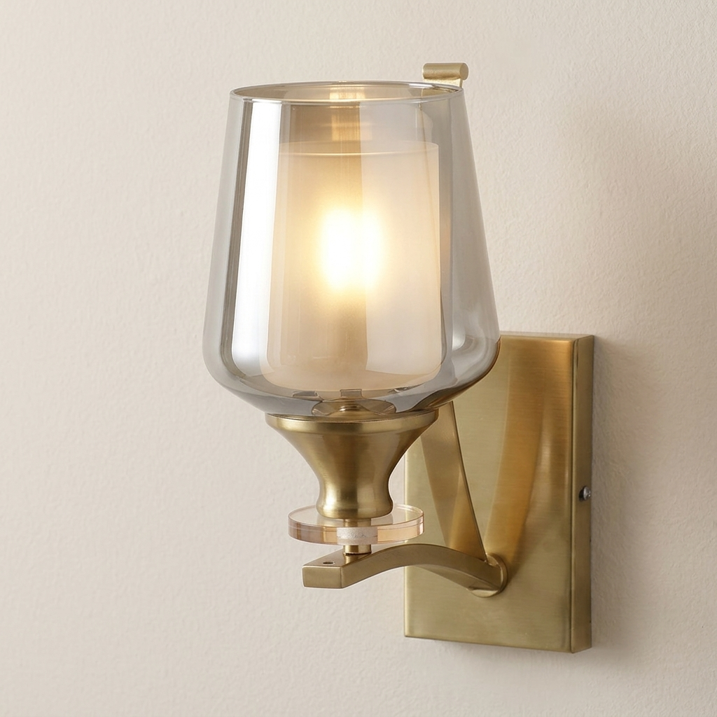 download - 2026-05-27T133350.190 Proudome Smokey Glass Wall Light – Modern Brass Finish Decorative Wall Sconce (Bulb Not Included) - Image 1