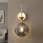 Proudome Smokey Glass Globe Wall Light | Luxury Gold Decorative Wall Lamp for Modern Interiors (Bulb Not Included) - Image 4