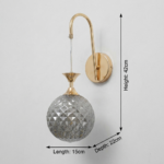 Proudome Smokey Glass Globe Wall Light | Luxury Gold Decorative Wall Lamp for Modern Interiors (Bulb Not Included) - Image 6