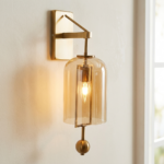Proudome Amber Glass Wall Light – Elegant Gold Finish Decorative Wall Sconce (Bulb Not Included)