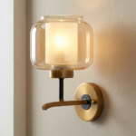 Proudome Amber Glass Wall Light | Modern Gold Decorative Wall Sconce (Bulb Not Included)