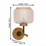 Proudome Amber Glass Wall Light | Modern Gold Decorative Wall Sconce (Bulb Not Included) - Image 6