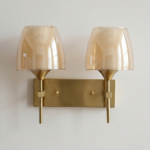 Proudome Dual Amber Glass Wall Light | Modern Gold Decorative Wall Sconce (Bulb Not Included) - Image 2