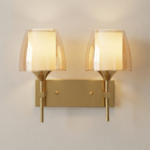 Proudome Dual Amber Glass Wall Light | Modern Gold Decorative Wall Sconce (Bulb Not Included)