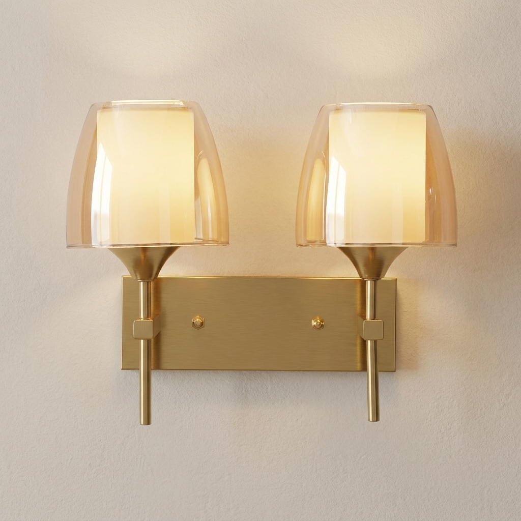 download - 2026-06-05T171027.783 Proudome Dual Amber Glass Wall Light | Modern Gold Decorative Wall Sconce (Bulb Not Included) - Image 1