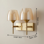 Proudome Dual Amber Glass Wall Light | Modern Gold Decorative Wall Sconce (Bulb Not Included) - Image 6