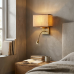 Proudome Fabric Shade Wall Light with LED Reading Light | Modern Gold Bedside Wall Lamp (Bulb Not Included) - Image 3