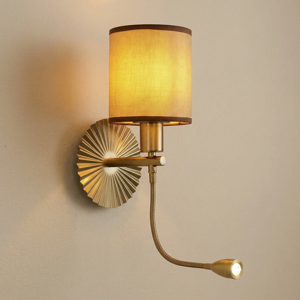 download - 2026-06-12T125725.778 Proudome Wall Light with Reading Light | Fabric Shade Bedside Lamp | (Bulb Not Included) - Image 1