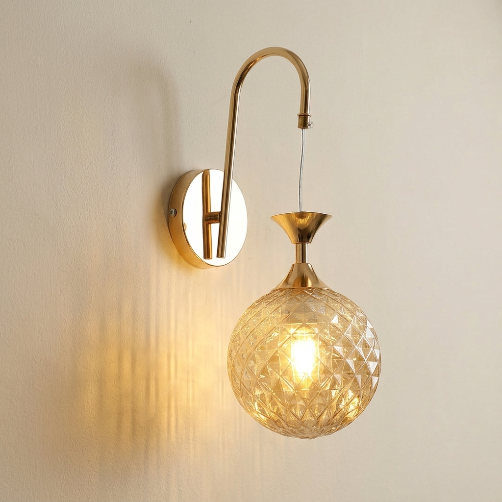 download - 2026-06-12T133908.966 Proudome Amber Glass Wall Light | Modern Decorative Globe Lighting Fixture (Bulb Not Included) - Image 1
