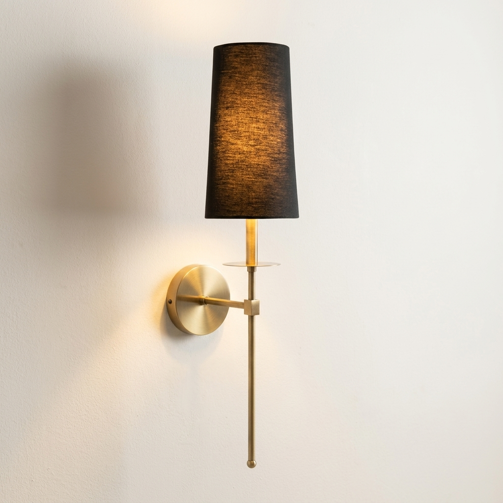 download - 2026-06-12T145212.708 Proudome Black Fabric Shade Wall Light | Modern Gold Finish Decorative Wall Sconce (Bulb Not Included) - Image 1