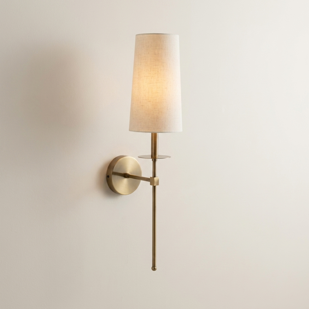 download - 2026-06-12T153250.550 Proudome White Fabric Shade Wall Light | Modern Gold Finish Decorative Wall Sconce (Bulb Not Included) - Image 1