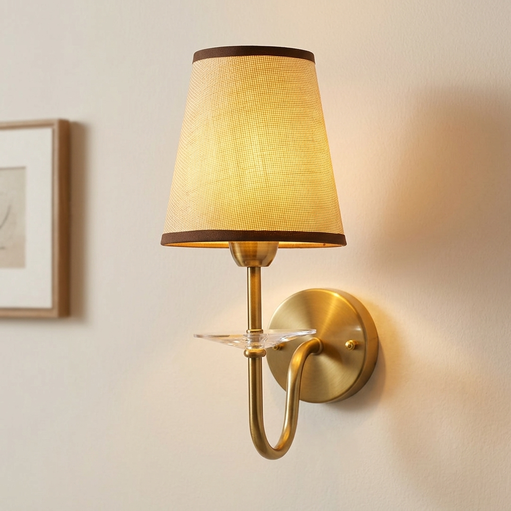 download - 2026-06-16T162420.723 Proudome Fabric Shade Wall Light | Modern Gold Decorative Wall Sconce (Bulb Not Included) - Image 1