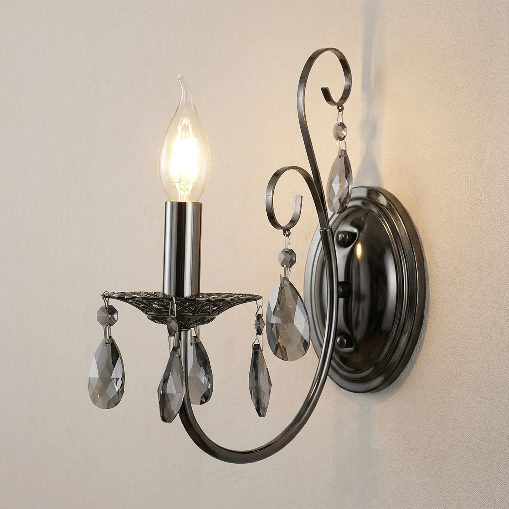 download - 2026-06-16T172741.490 Proudome Luxury Crystal Drop Wall Sconce | Elegant Black Decorative Wall Lamp (Bulb Not Included) - Image 1