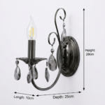 Proudome Luxury Crystal Drop Wall Sconce | Elegant Black Decorative Wall Lamp (Bulb Not Included) - Image 6