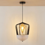 Proudome Designer LED Ceiling Light with White Frosted Glass & Amber Glass | Modern Decorative Hanging Lamp
