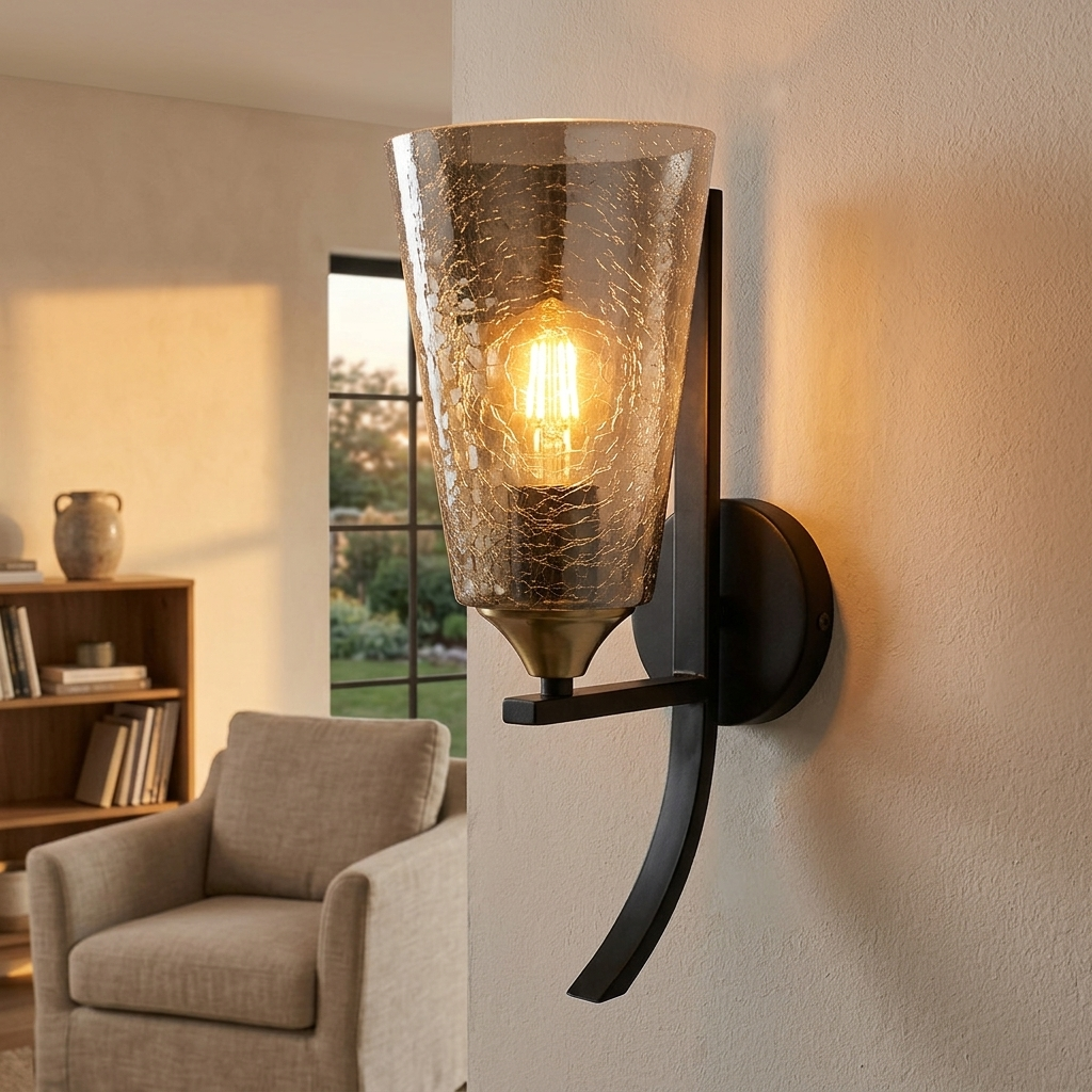 download (59) Proudome Smokey Glass Wall Lamp – Modern Decorative Indoor Wall Sconce (Bulb Not Included) - Image 1