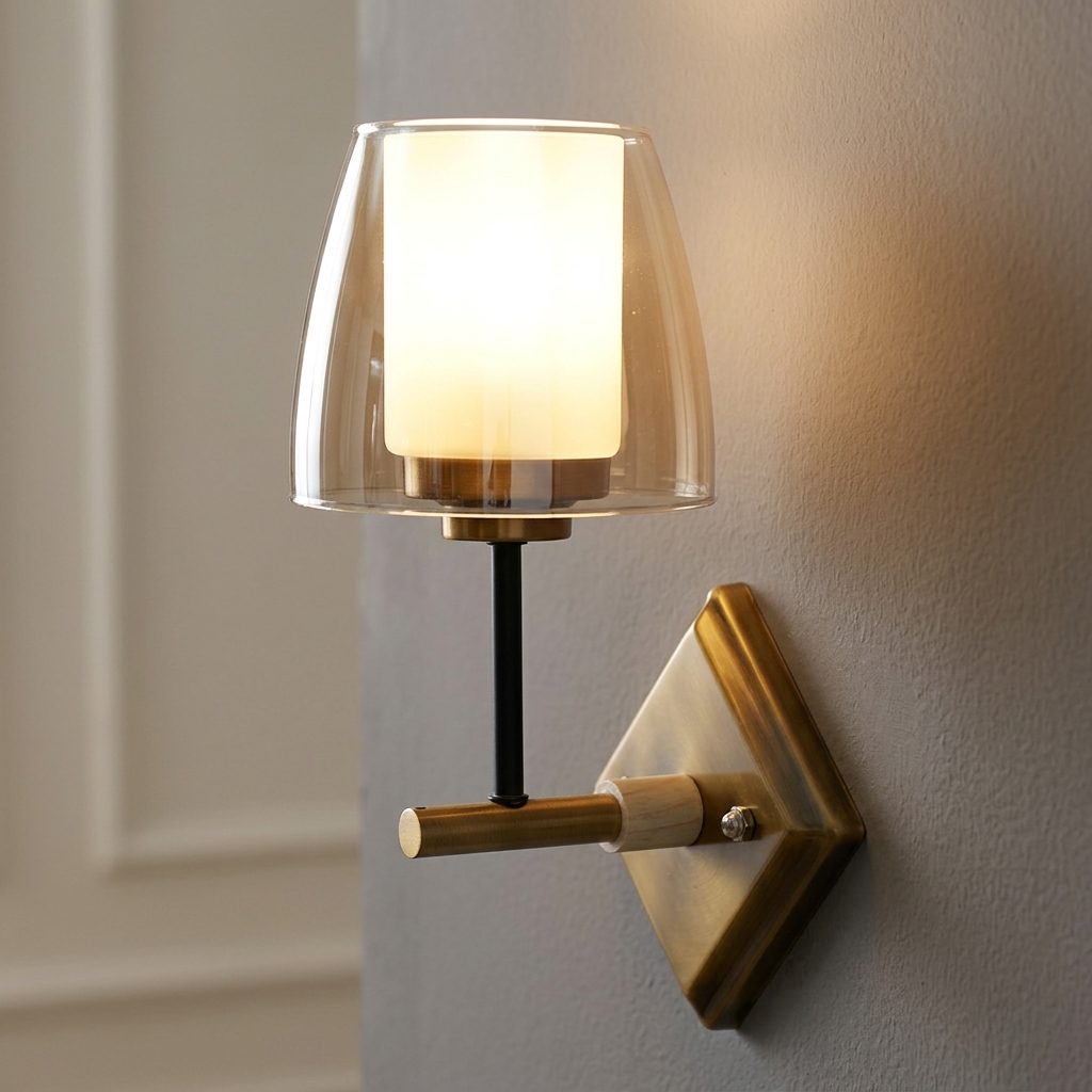 download (62) Proudome Amber Glass Wall Light – Modern Double Glass Decorative Wall Sconce (Bulb Not Included) - Image 1
