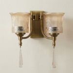Proudome Double Glass Wall Light – Vintage Style Brass Finish Decorative Wall Sconce with Crystal Accent(Bulb Not Included) - Image 2