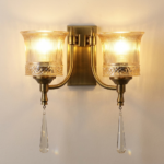 Proudome Double Glass Wall Light – Vintage Style Brass Finish Decorative Wall Sconce with Crystal Accent(Bulb Not Included)
