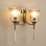 Proudome Double Glass Wall Light – Vintage Style Brass Finish Decorative Wall Sconce with Crystal Accent(Bulb Not Included) - Image 4