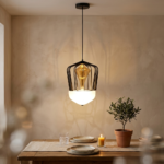 Proudome Designer LED Ceiling Light with White Frosted Glass & Amber Glass | Modern Decorative Hanging Lamp - Image 3