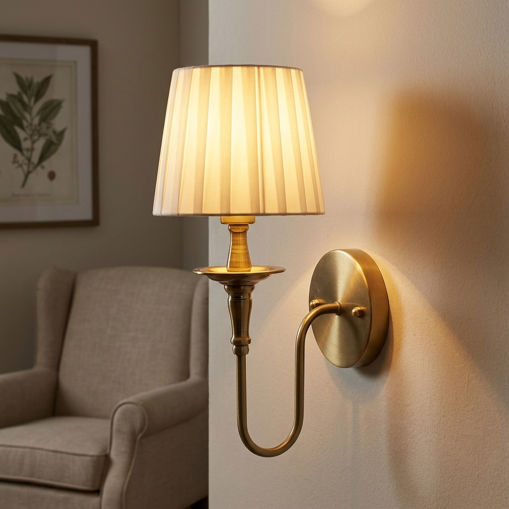 download (70) Proudome Fabric Shade Wall Light – Elegant Brass Finish Decorative Wall Sconce (Bulb Not Included) - Image 1