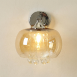 Proudome Amber Glass Wall Light with Hanging Crystals – Luxury Decorative Wall Lamp (Bulb Not Included) - Image 4