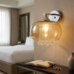 Proudome Amber Glass Wall Light with Hanging Crystals – Luxury Decorative Wall Lamp (Bulb Not Included) - Image 3