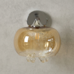 Proudome Amber Glass Wall Light with Hanging Crystals – Luxury Decorative Wall Lamp (Bulb Not Included) - Image 2