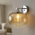 Proudome Amber Glass Wall Light with Hanging Crystals – Luxury Decorative Wall Lamp (Bulb Not Included)