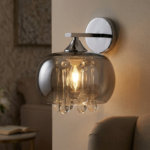Proudome Smokey Glass Wall Light with Hanging Crystals – Luxury Decorative Wall Lamp (Bulb Not Included) - Image 3
