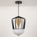 Proudome Designer LED Ceiling Light with White Frosted Glass & Amber Glass | Modern Decorative Hanging Lamp - Image 2