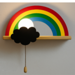 Proudome Wooden Rainbow Wall Lamp for Kids Room, Colorful Nursery Decor Light for Baby Bedroom & Playroom
