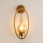 Proudome Modern Amber Glass Wall Light with Elegant Gold Oval Frame (Bulb Not Included)
