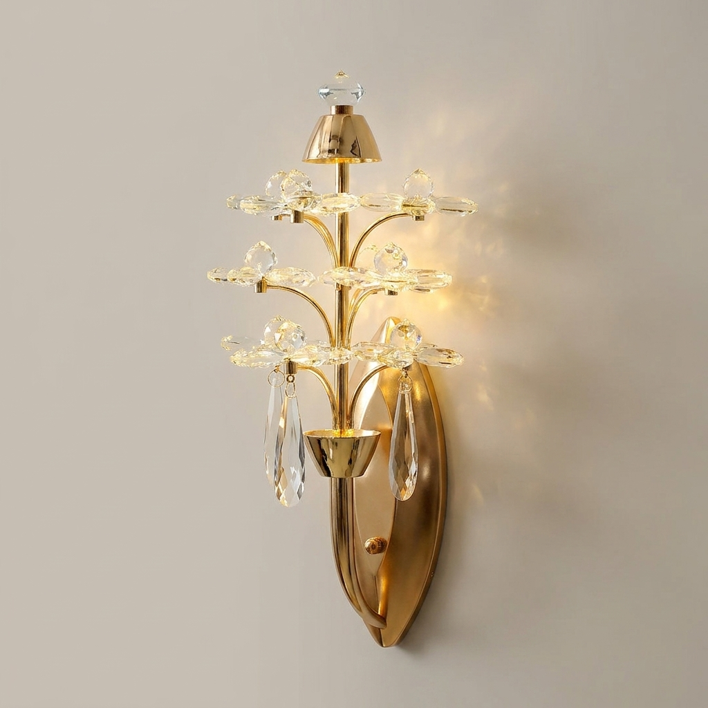 download - 2026-06-09T174917.933 Proudome 3 Color Mode LED Crystal Wall Light | Luxury Gold Decorative Wall Sconce - Image 1