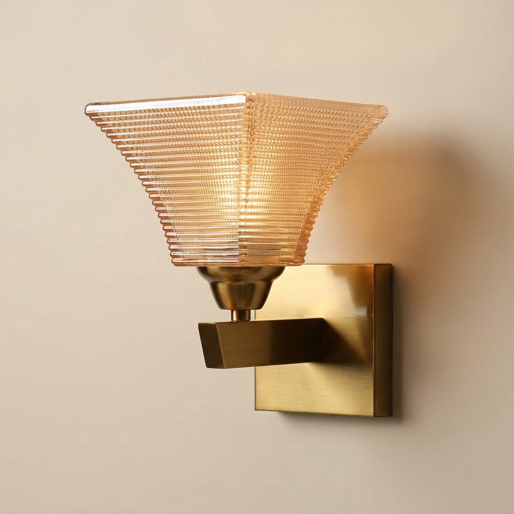 download (89) Proudome Amber Glass Wall Sconce | Modern Gold Decorative Wall Light for Luxury Interiors (Bulb Not Included) - Image 1