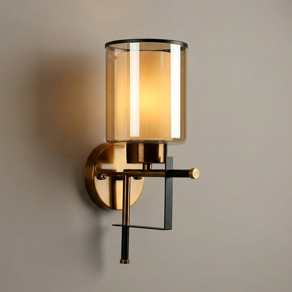 download (90) Proudome Amber Glass Wall Light – Modern Designer Wall Sconce for Living Room, Bedroom & Hallway (Bulb Not Included) - Image 1