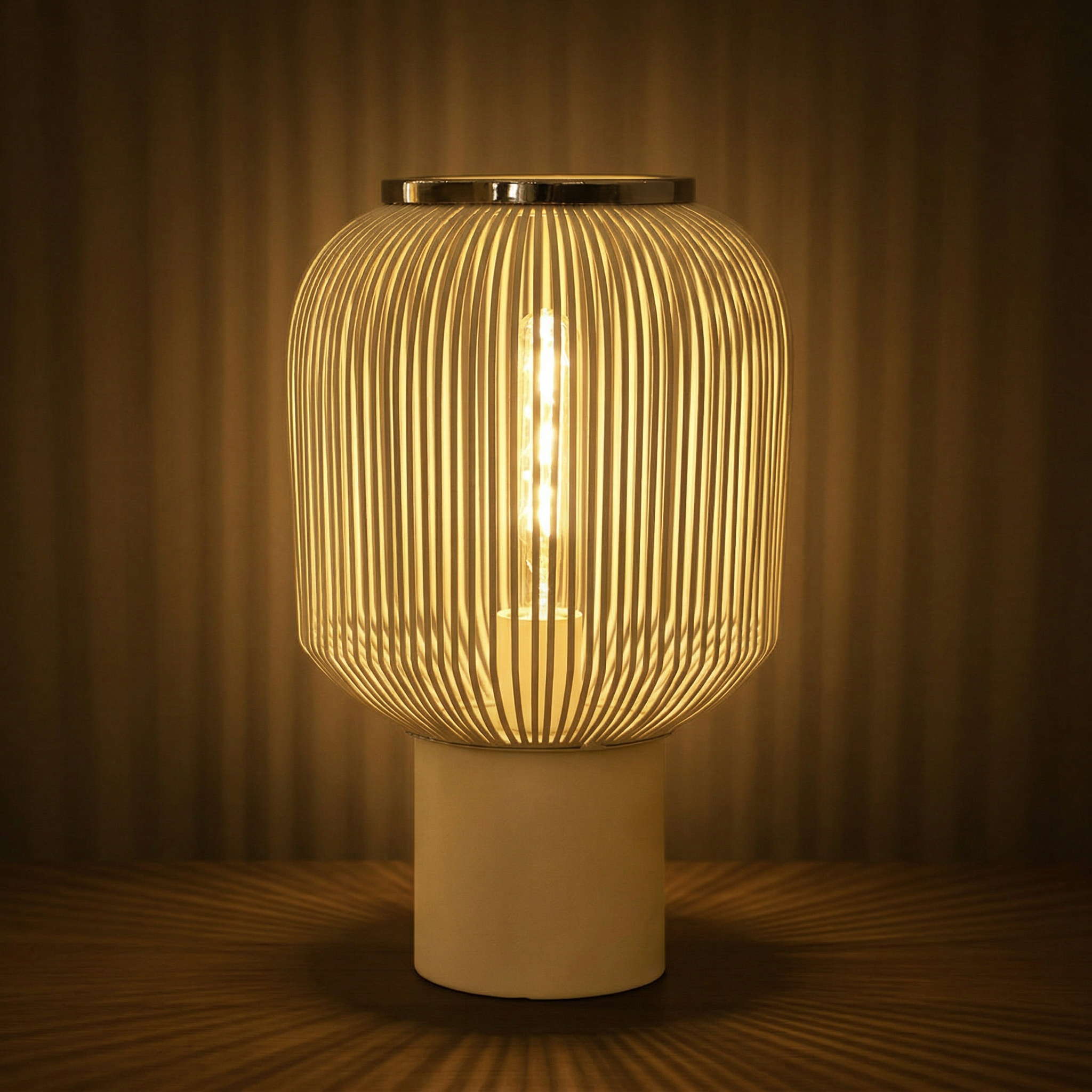 white bg on Proudome White Metal Cage Table Lamp for Bedroom – Decorative Open Wire Bedside Lamp for Living Room & Home Decor - Image 1