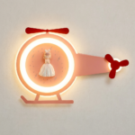 Proudome Princess Helicopter LED Wall Light for Girls Bedroom, Cute Kids Nursery Wall Lamp, Baby Room Decorative Lighting