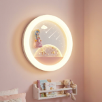 Proudome Princess LED Wall Light for Girls Bedroom, Round Kids Room Wall & Ceiling Lamp for Nursery Decor - Image 3