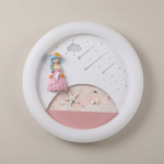 Proudome Princess LED Wall Light for Girls Bedroom, Round Kids Room Wall & Ceiling Lamp for Nursery Decor - Image 2