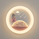 Proudome Princess LED Wall Light for Girls Bedroom, Round Kids Room Wall & Ceiling Lamp for Nursery Decor