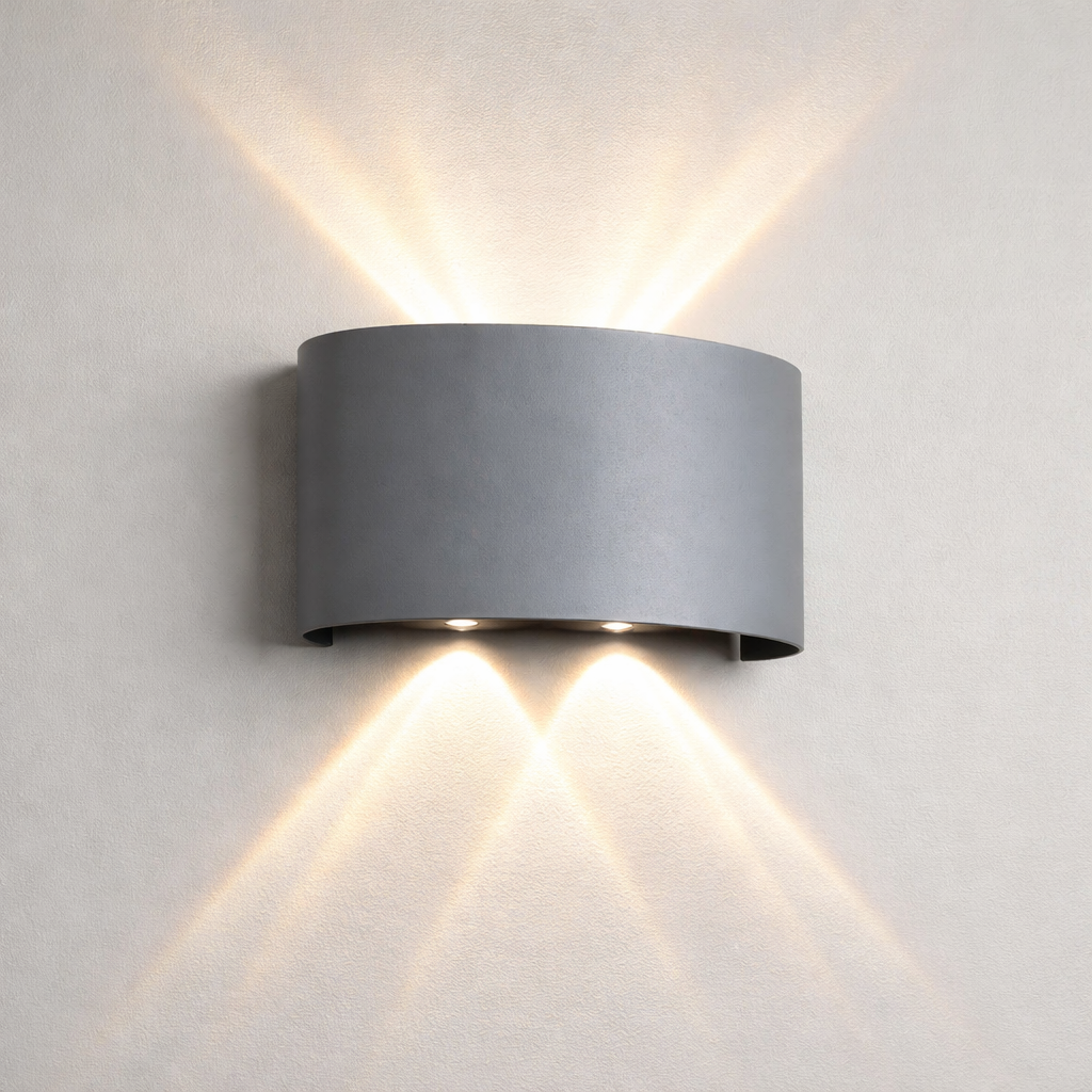 Light ON Proudome Up Down Outdoor Wall Light, Modern Curved LED Wall Lamp for Garden, Balcony & Porch - Image 1