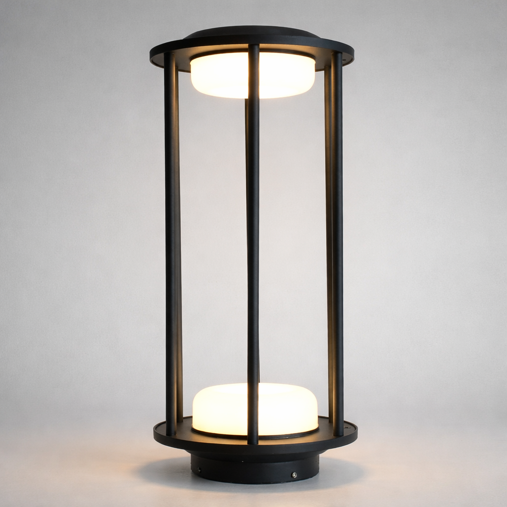 On light Proudome Outdoor Pillar Bollard Light, Modern Cage Design LED Lamp for Garden, Pathway & Landscape - Image 1