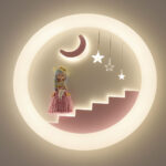 Proudome Princess Moon LED Wall Light for Girls Bedroom, Fairy Tale Nursery Wall Lamp, Kids Room Decorative Night Light