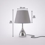 Proudome Silver Chrome Table Lamp with Grey Shade | Modern Bedside & Decorative Lamp for Bedroom - Image 8