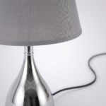 Proudome Silver Chrome Table Lamp with Grey Shade | Modern Bedside & Decorative Lamp for Bedroom - Image 7